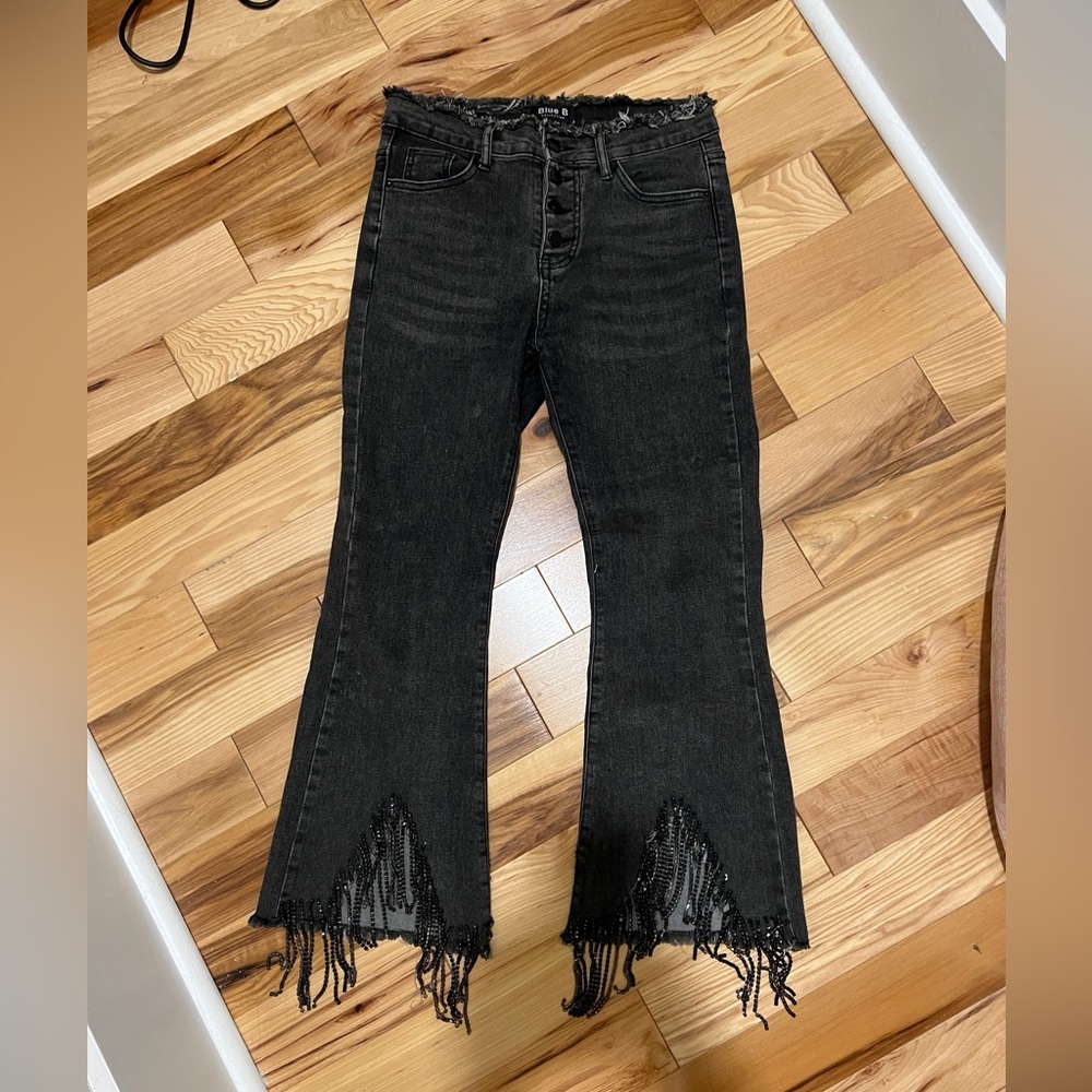 Fringed Black Women's Flare Jeans